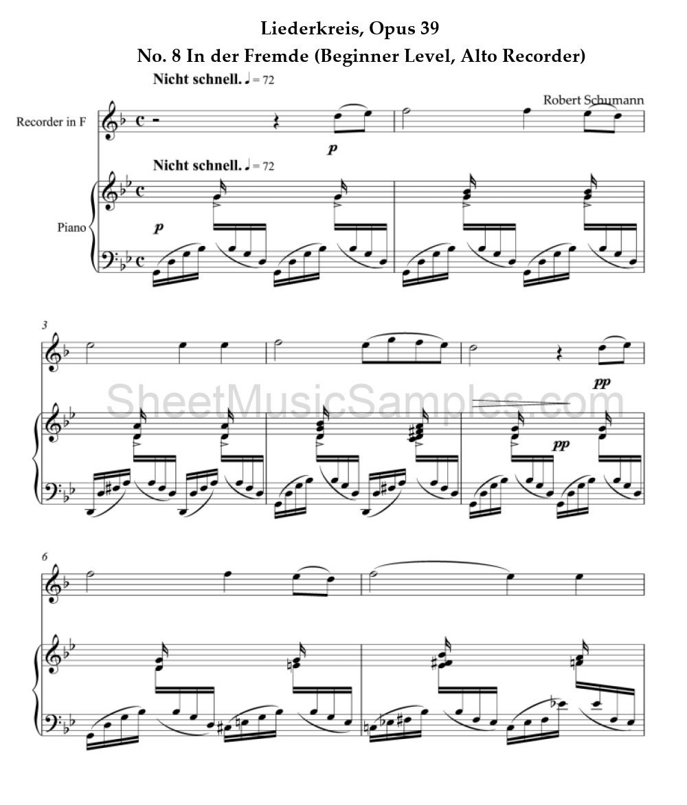 Liederkreis, Opus 39 - No. 8 In der Fremde (Beginner Level, Alto Recorder)