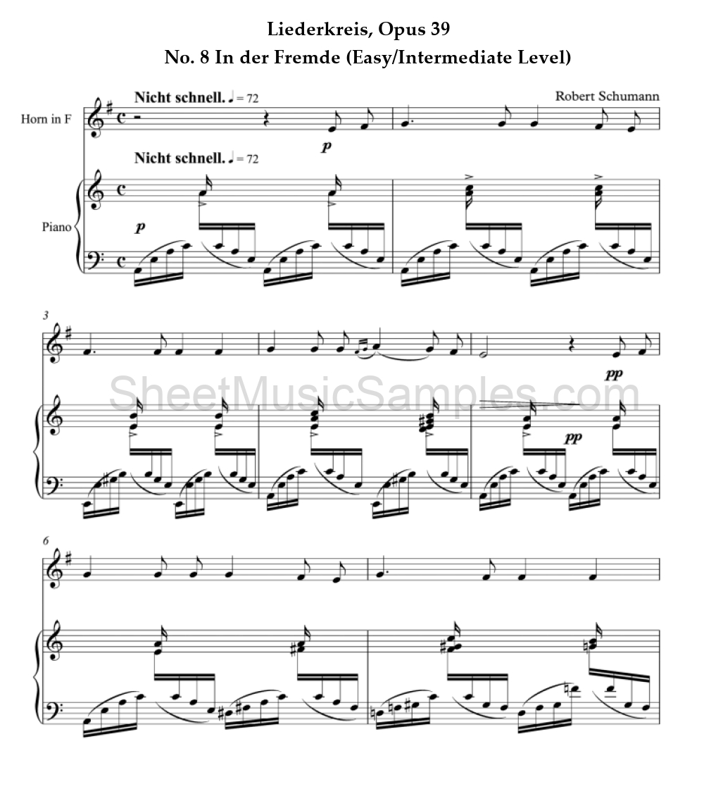 Liederkreis, Opus 39 - No. 8 In der Fremde (Easy/Intermediate Level)