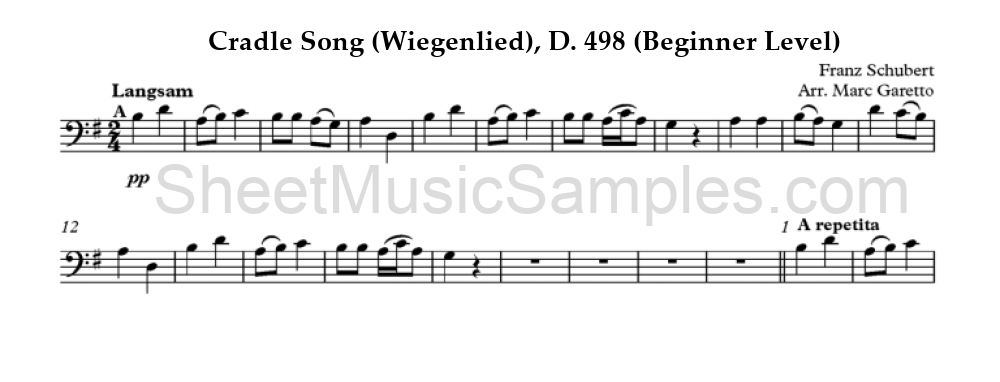 Cradle Song (Wiegenlied), D. 498 (Beginner Level)