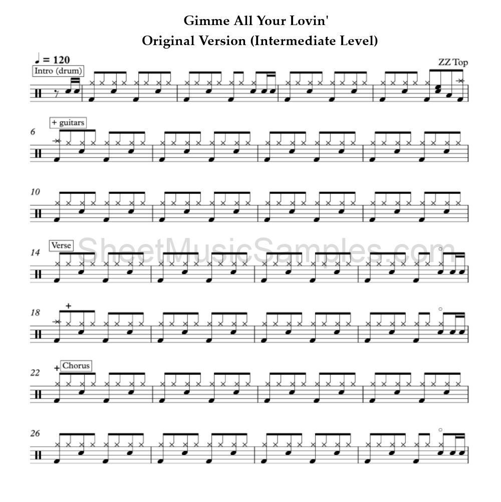 Gimme All Your Lovin' - Original Version (Intermediate Level)