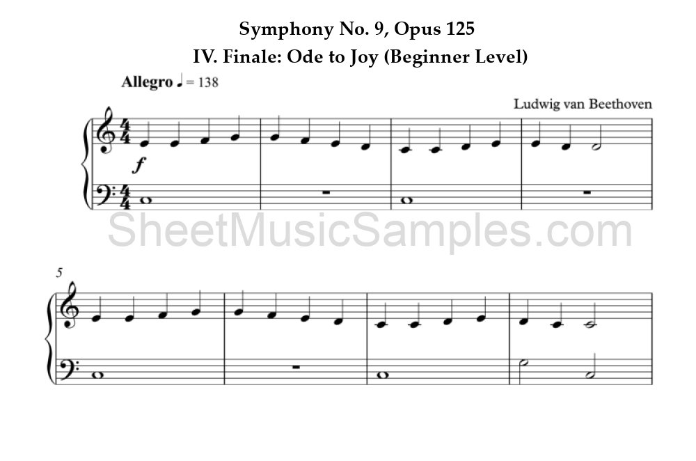 Symphony No. 9, Opus 125 - IV. Finale: Ode to Joy (Beginner Level)