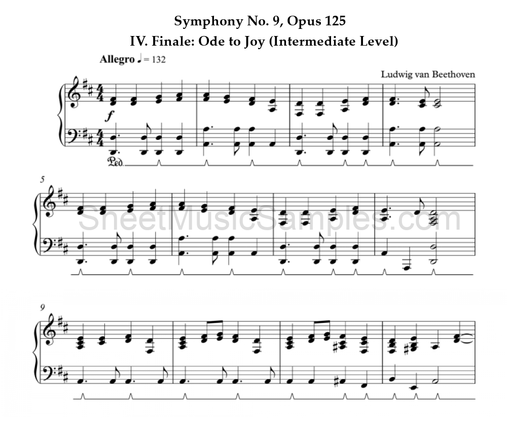 Symphony No. 9, Opus 125 - IV. Finale: Ode to Joy (Intermediate Level)