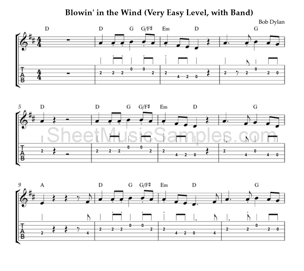 Blowin' in the Wind (Very Easy Level, with Band)