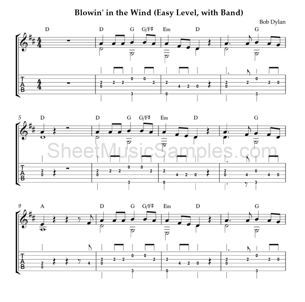 Blowin' in the Wind (Easy Level, with Band)