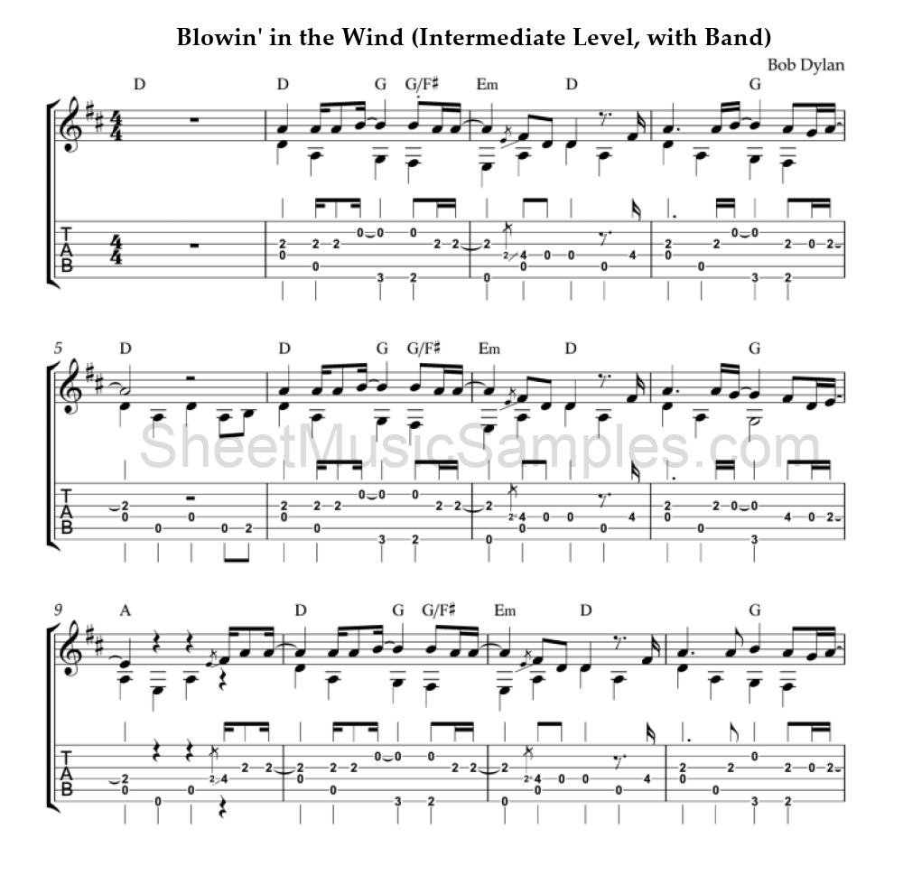 Blowin' in the Wind (Intermediate Level, with Band)