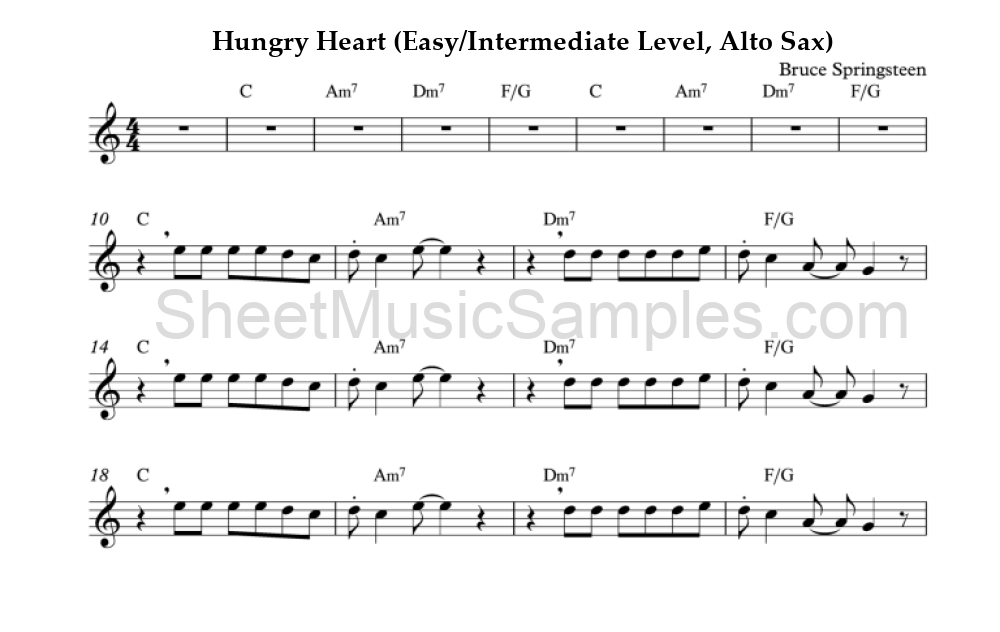 Hungry Heart (Easy/Intermediate Level, Alto Sax)