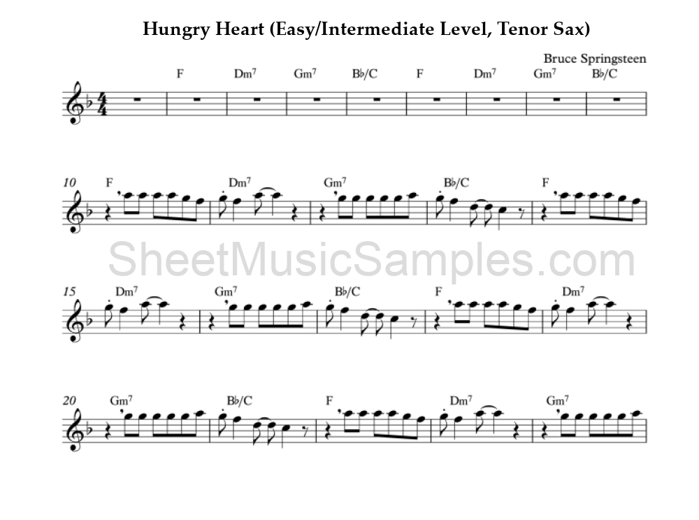 Hungry Heart (Easy/Intermediate Level, Tenor Sax)