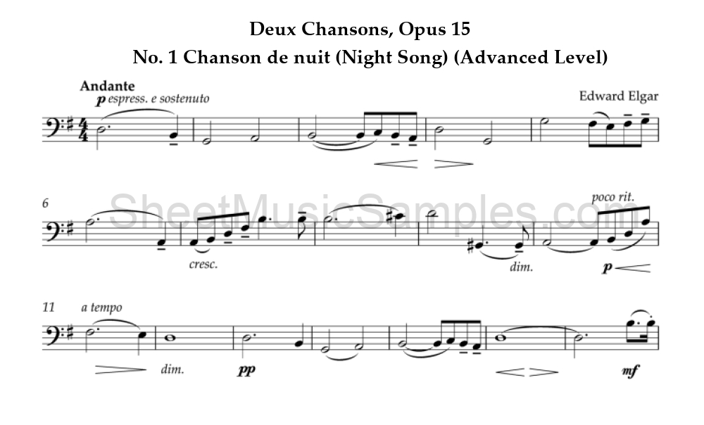 Deux Chansons, Opus 15 - No. 1 Chanson de nuit (Night Song) (Advanced Level)