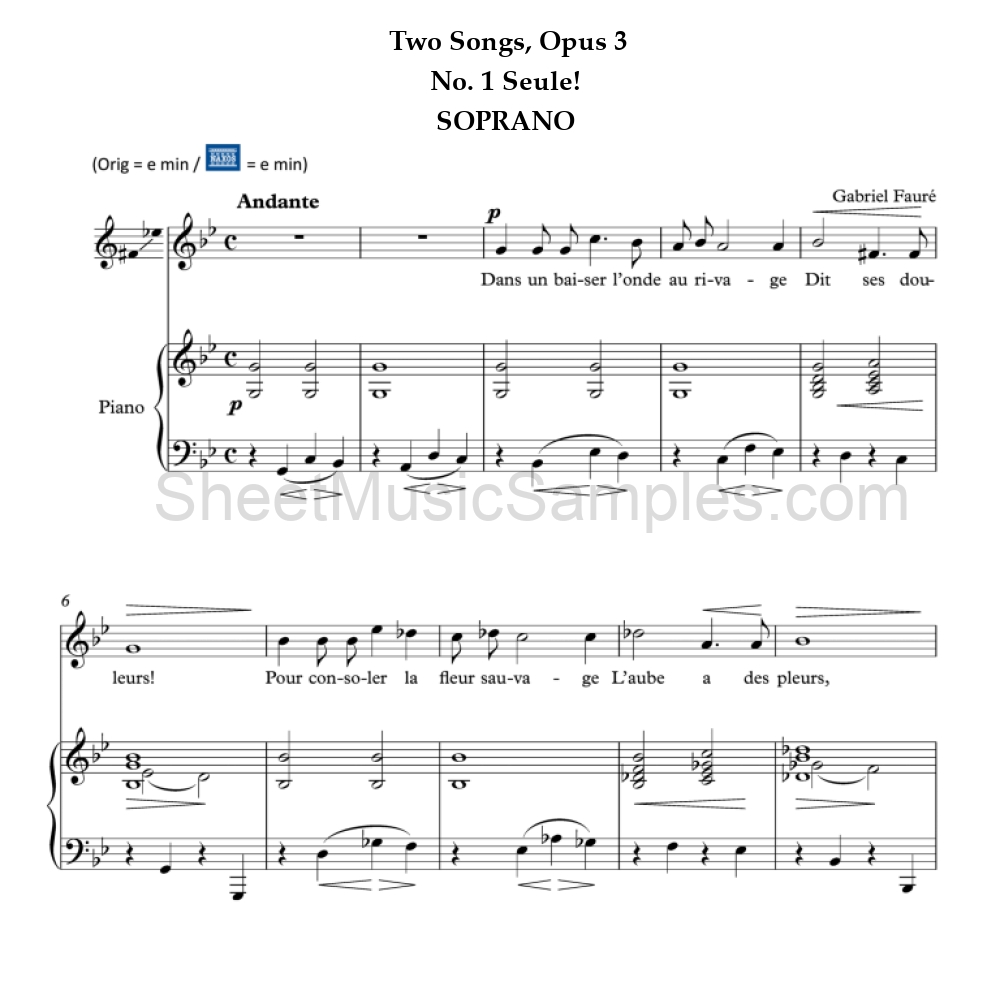 Two Songs, Opus 3 - No. 1 Seule! - SOPRANO