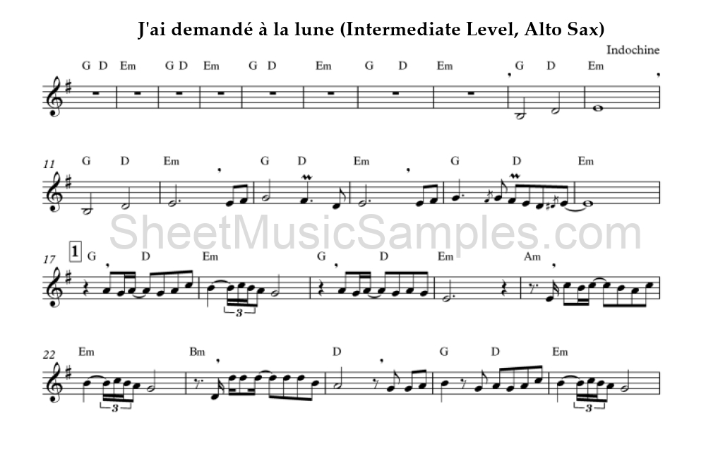 J'ai demandé à la lune (Intermediate Level, Alto Sax)