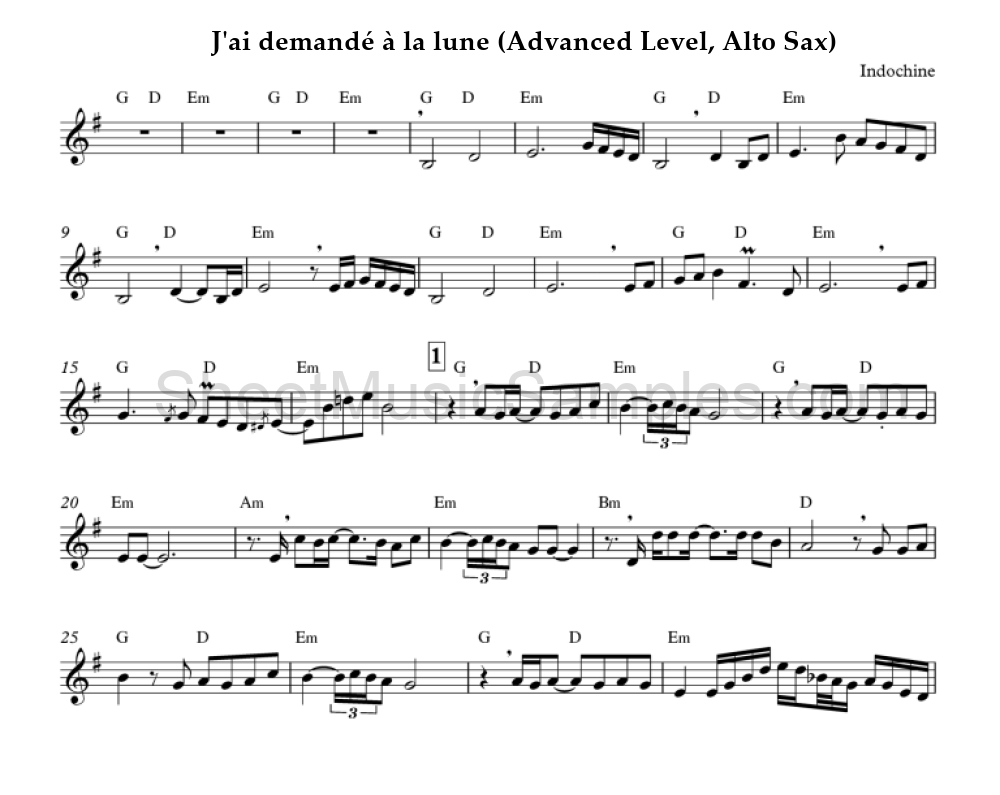 J'ai demandé à la lune (Advanced Level, Alto Sax)