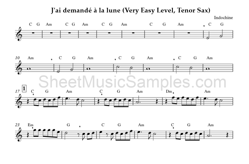 J'ai demandé à la lune (Very Easy Level, Tenor Sax)