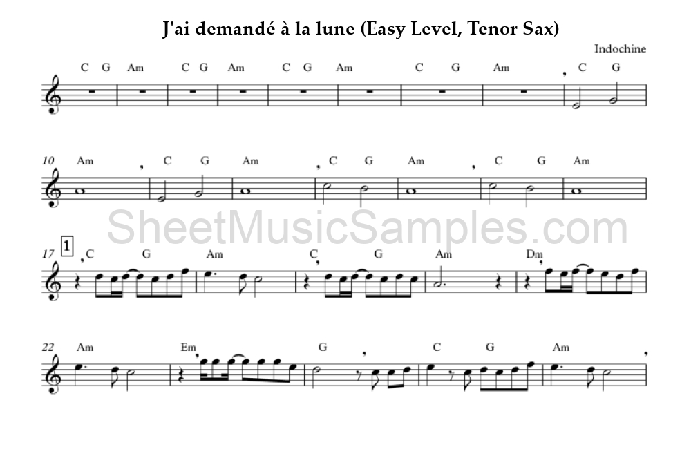 J'ai demandé à la lune (Easy Level, Tenor Sax)