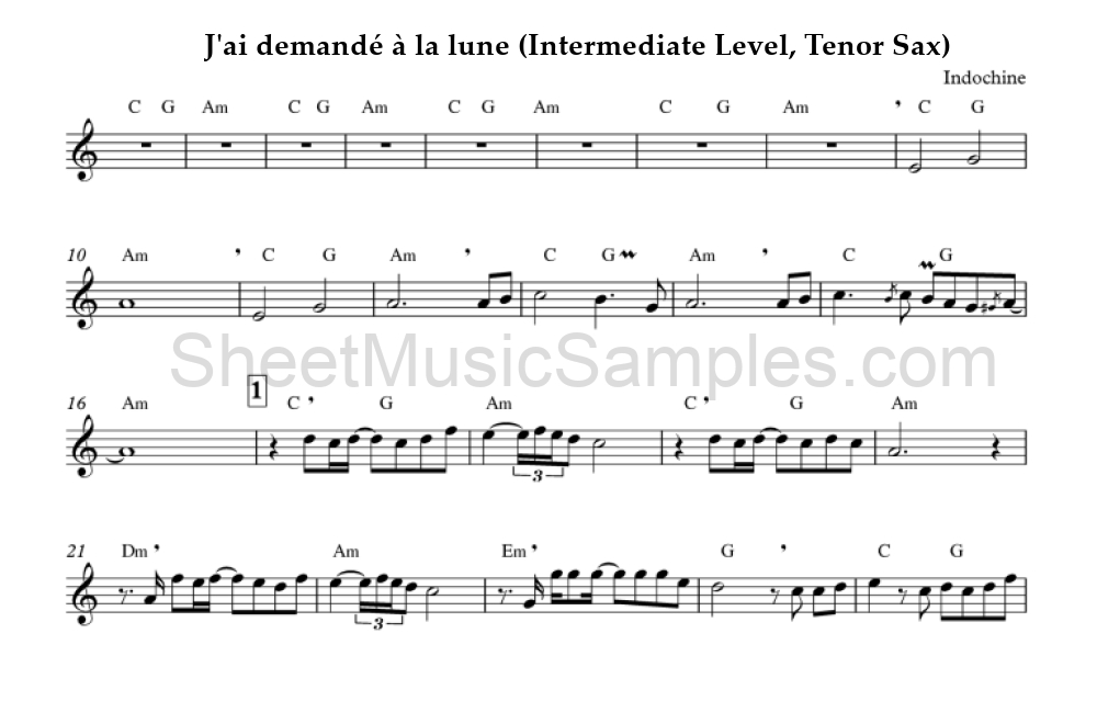 J'ai demandé à la lune (Intermediate Level, Tenor Sax)