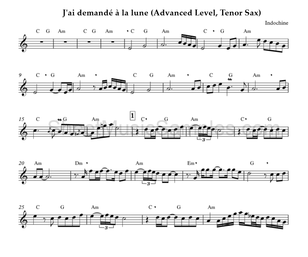 J'ai demandé à la lune (Advanced Level, Tenor Sax)