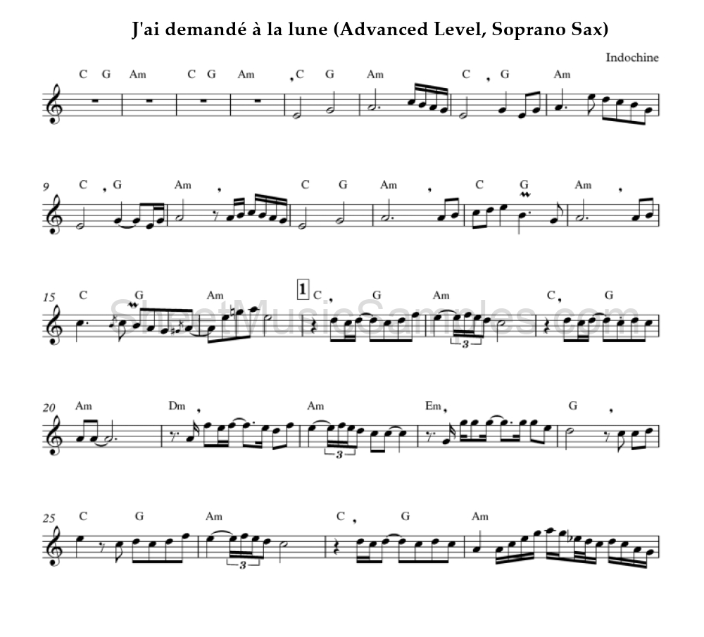 J'ai demandé à la lune (Advanced Level, Soprano Sax)