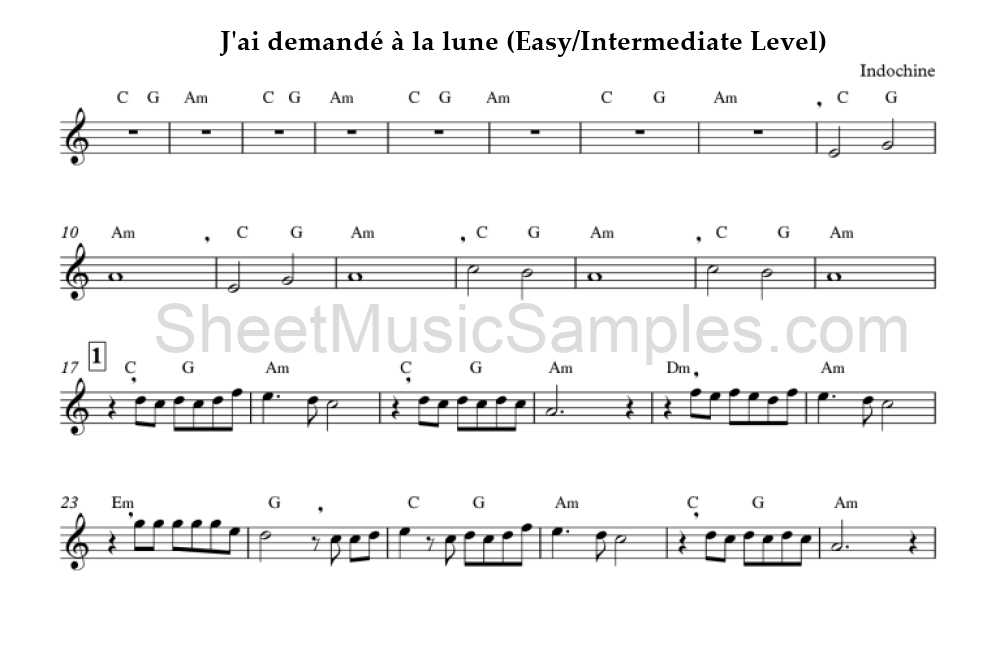 J'ai demandé à la lune (Easy/Intermediate Level)