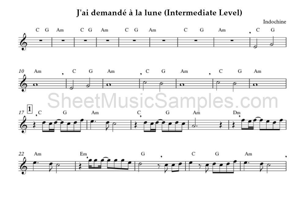 J'ai demandé à la lune (Intermediate Level)