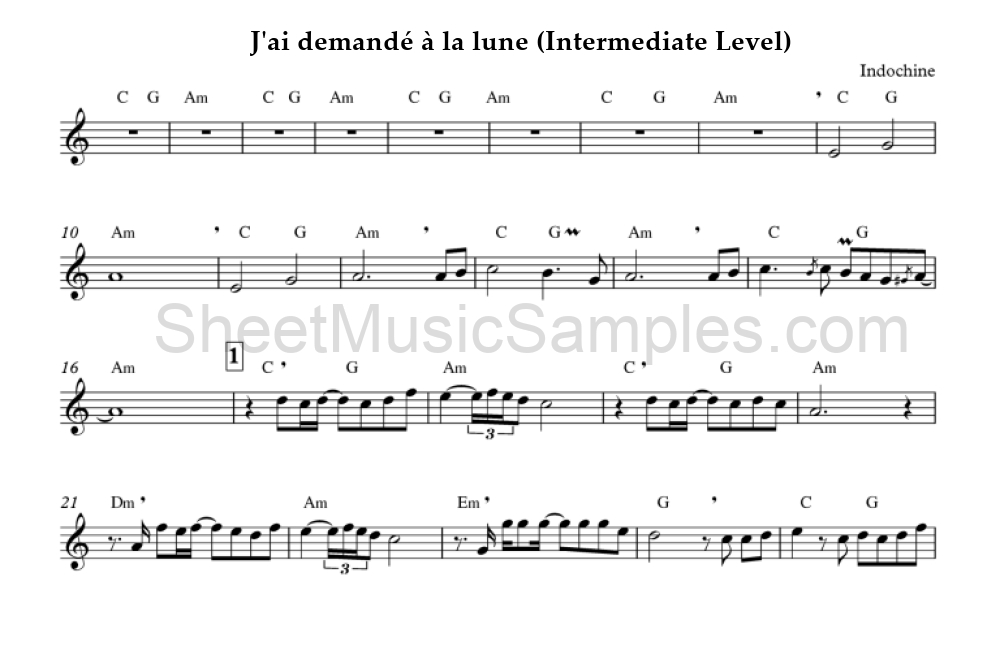 J'ai demandé à la lune (Intermediate Level)