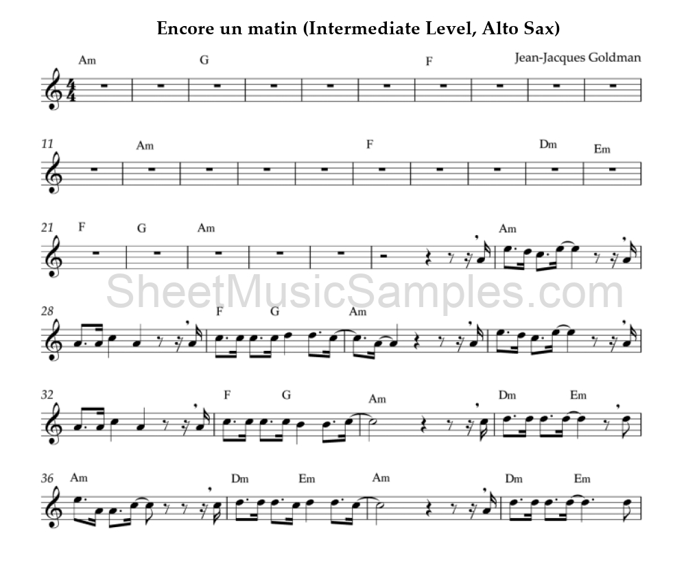 Encore un matin (Intermediate Level, Alto Sax)