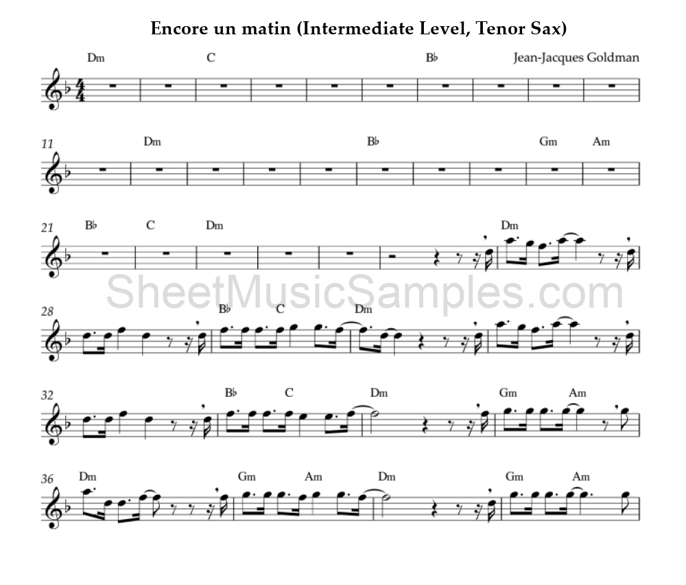 Encore un matin (Intermediate Level, Tenor Sax)