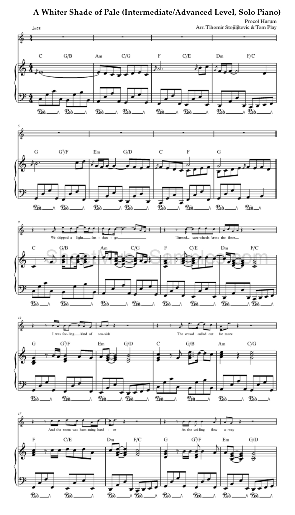 A Whiter Shade of Pale (Intermediate/Advanced Level, Solo Piano)