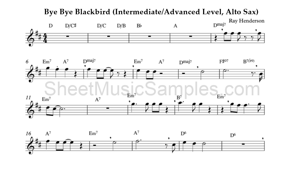 Bye Bye Blackbird (Intermediate/Advanced Level, Alto Sax)