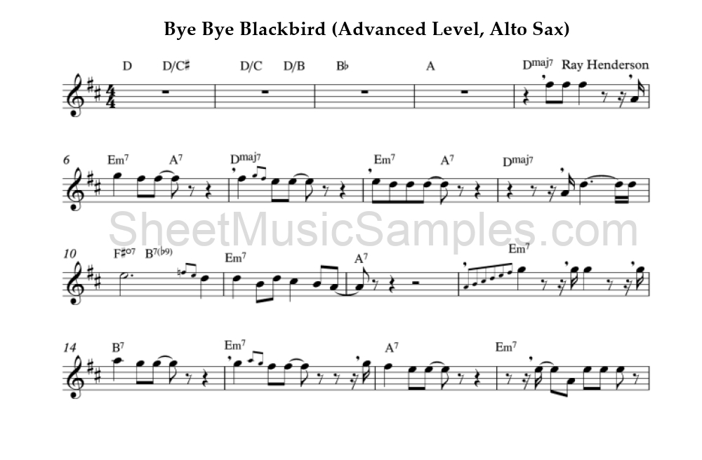 Bye Bye Blackbird (Advanced Level, Alto Sax)