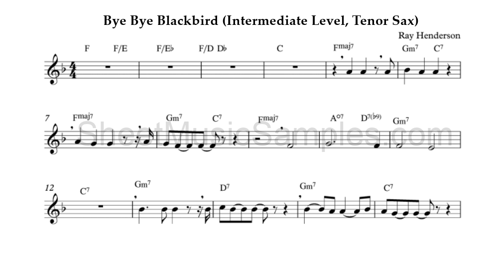 Bye Bye Blackbird (Intermediate Level, Tenor Sax)