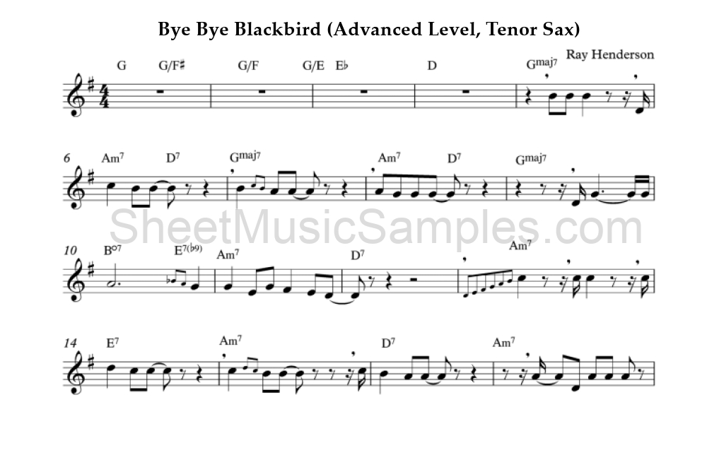 Bye Bye Blackbird (Advanced Level, Tenor Sax)