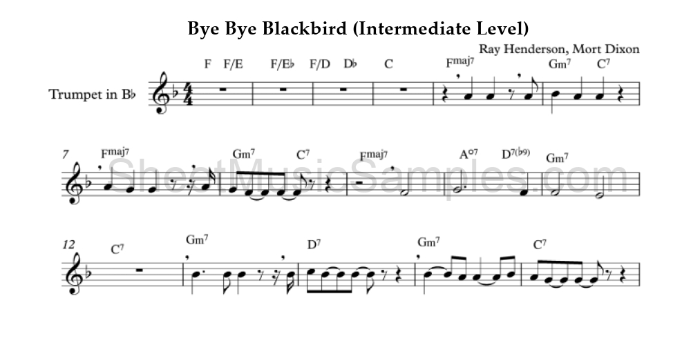 Bye Bye Blackbird (Intermediate Level)