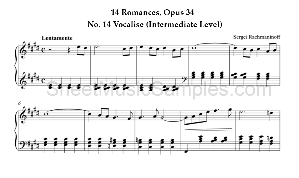 14 Romances, Opus 34 - No. 14 Vocalise (Intermediate Level)