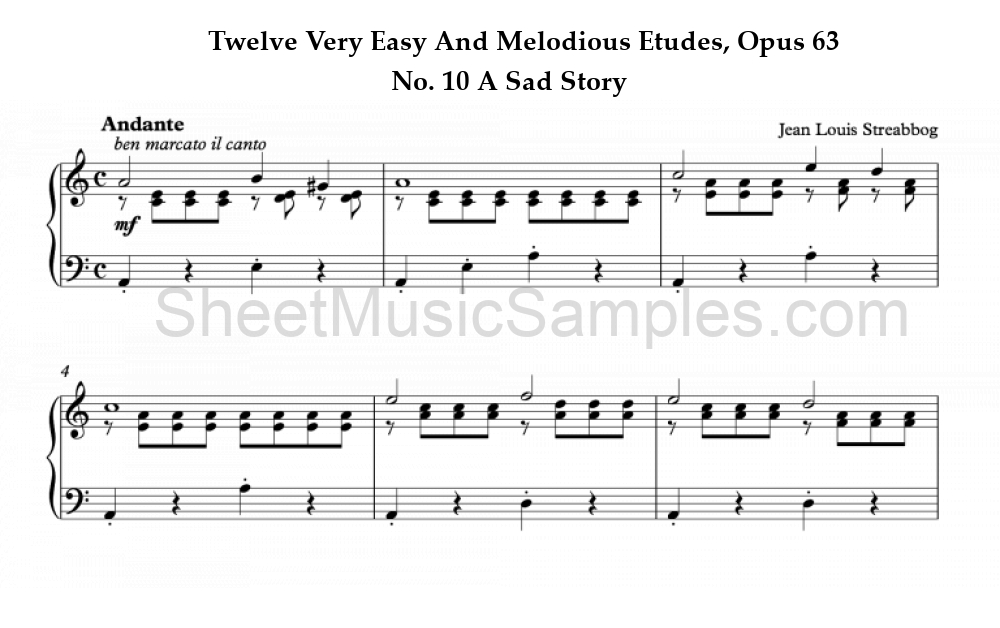 Twelve Very Easy And Melodious Etudes, Opus 63 - No. 10 A Sad Story