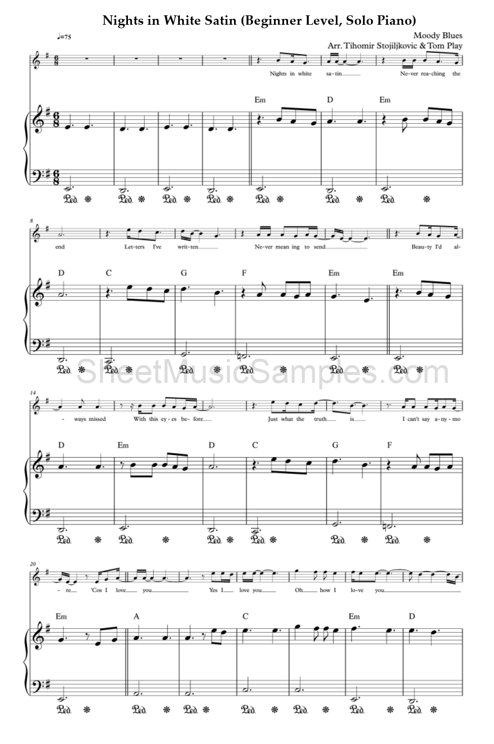 Nights in White Satin (Beginner Level, Solo Piano)