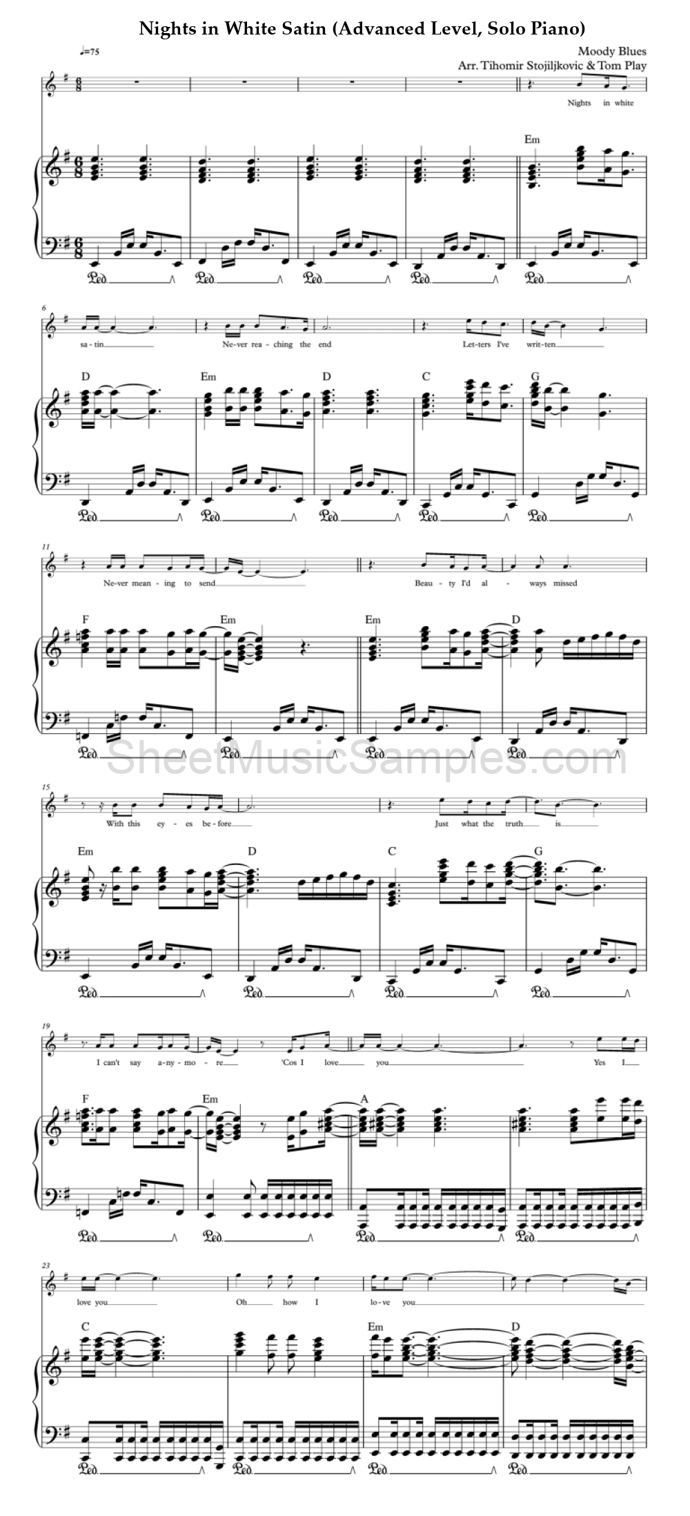 Nights in White Satin (Advanced Level, Solo Piano)