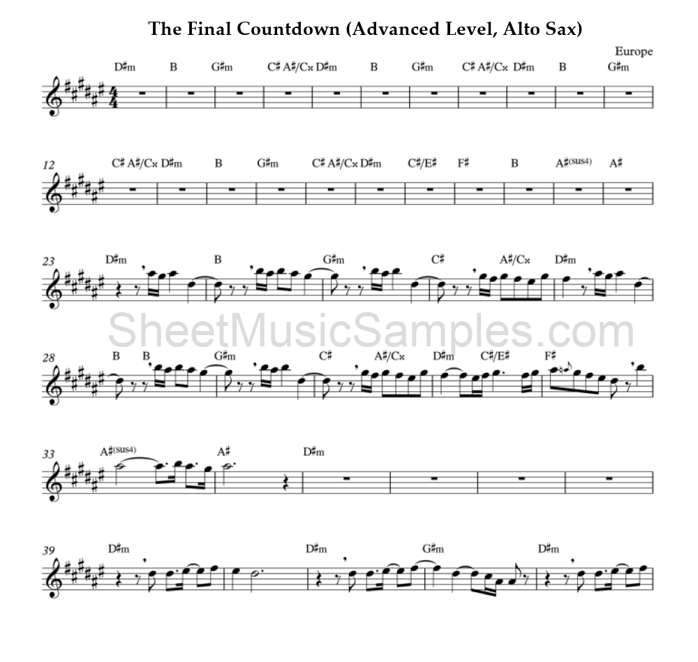 The Final Countdown (Advanced Level, Alto Sax)