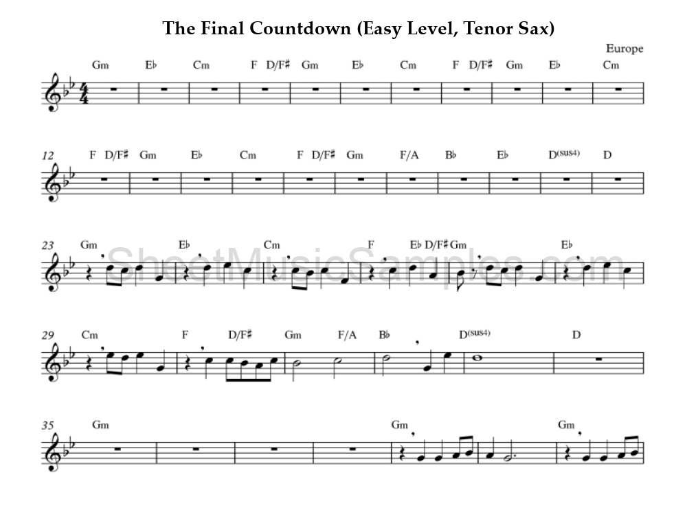 The Final Countdown (Easy Level, Tenor Sax)