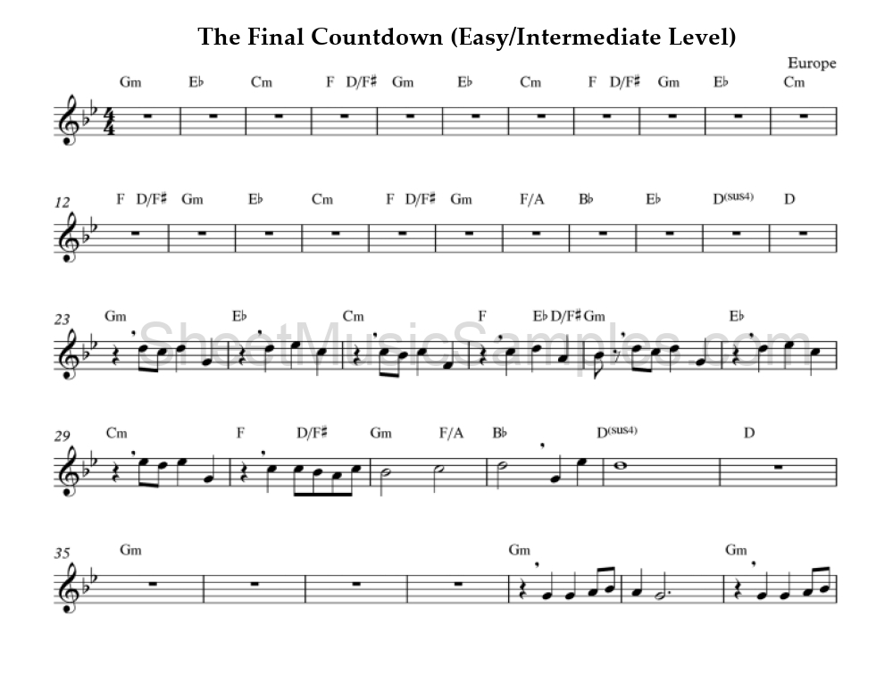 The Final Countdown (Easy/Intermediate Level)