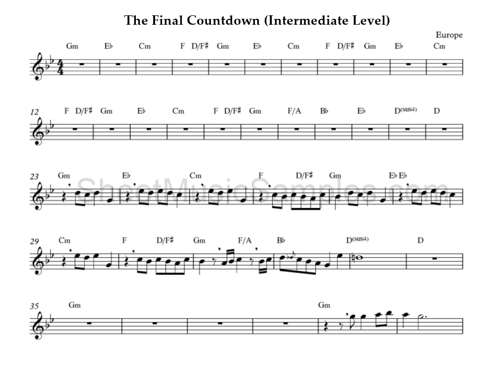 The Final Countdown (Intermediate Level)