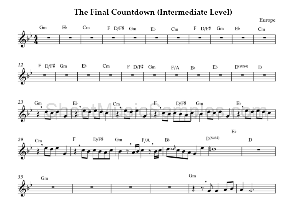 The Final Countdown (Intermediate Level)