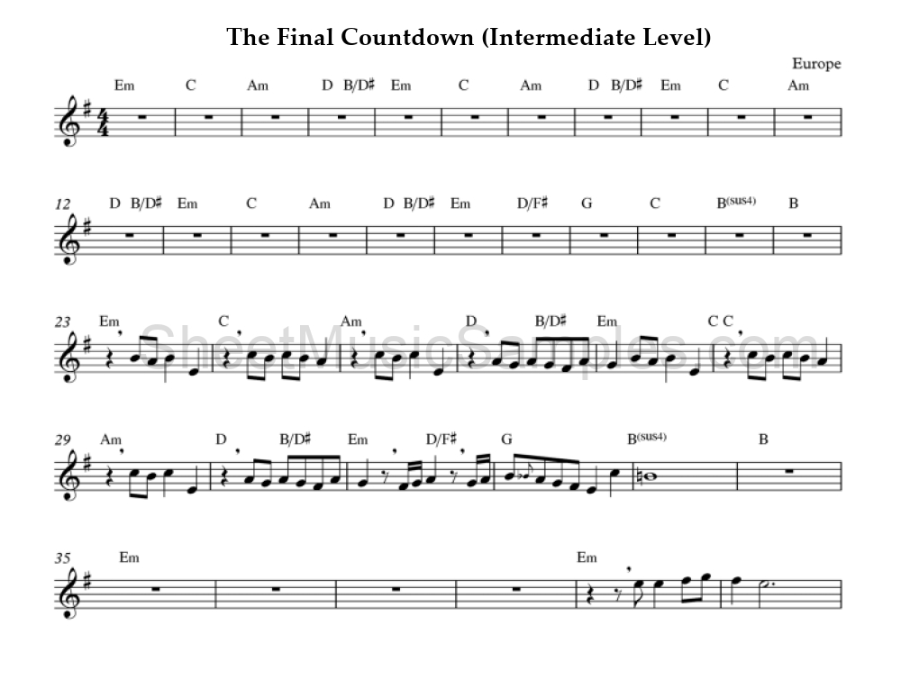 The Final Countdown (Intermediate Level)