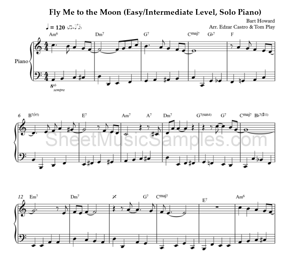 Fly Me to the Moon (Easy/Intermediate Level, Solo Piano)