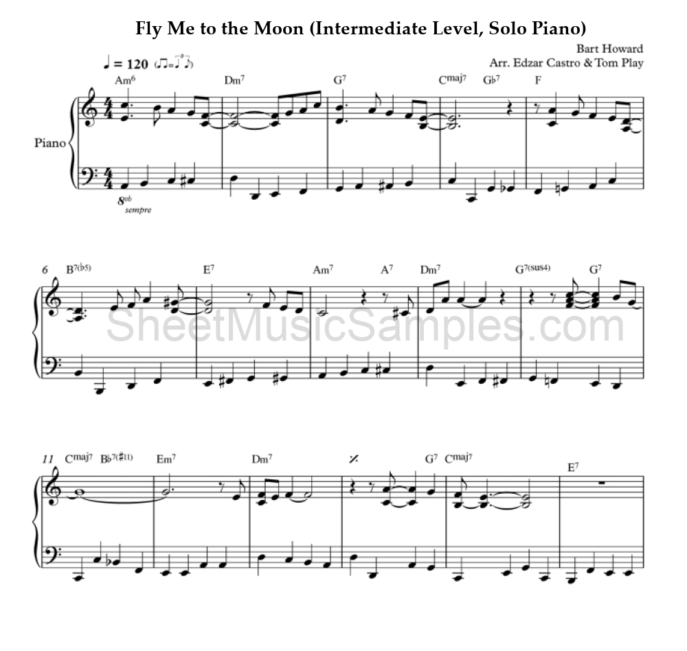 Fly Me to the Moon (Intermediate Level, Solo Piano)