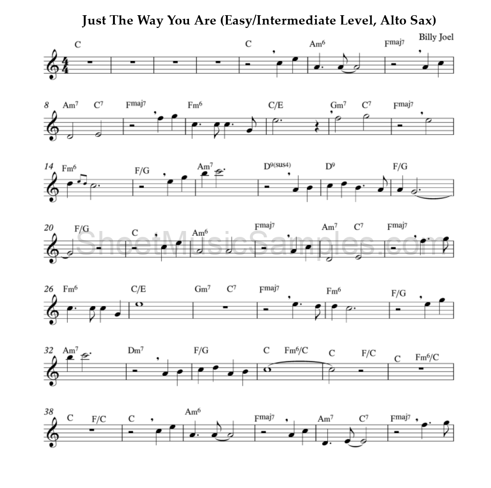 Just The Way You Are (Easy/Intermediate Level, Alto Sax)