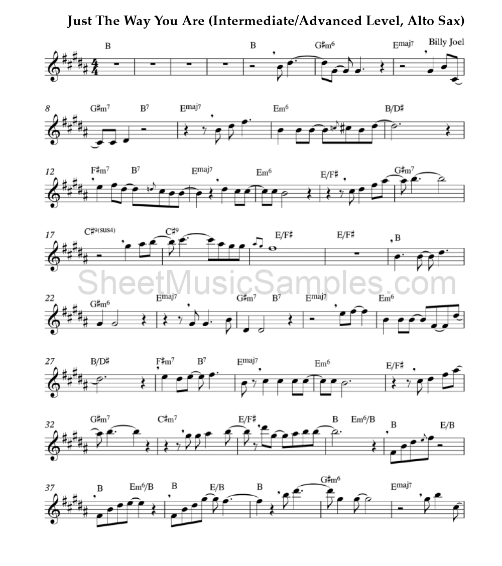 Just The Way You Are (Intermediate/Advanced Level, Alto Sax)