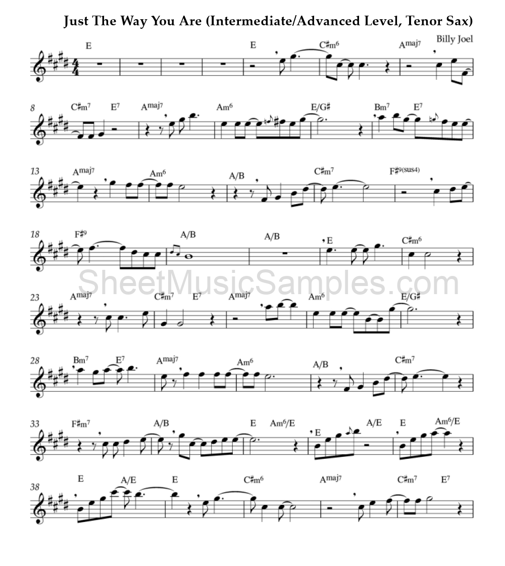 Just The Way You Are (Intermediate/Advanced Level, Tenor Sax)