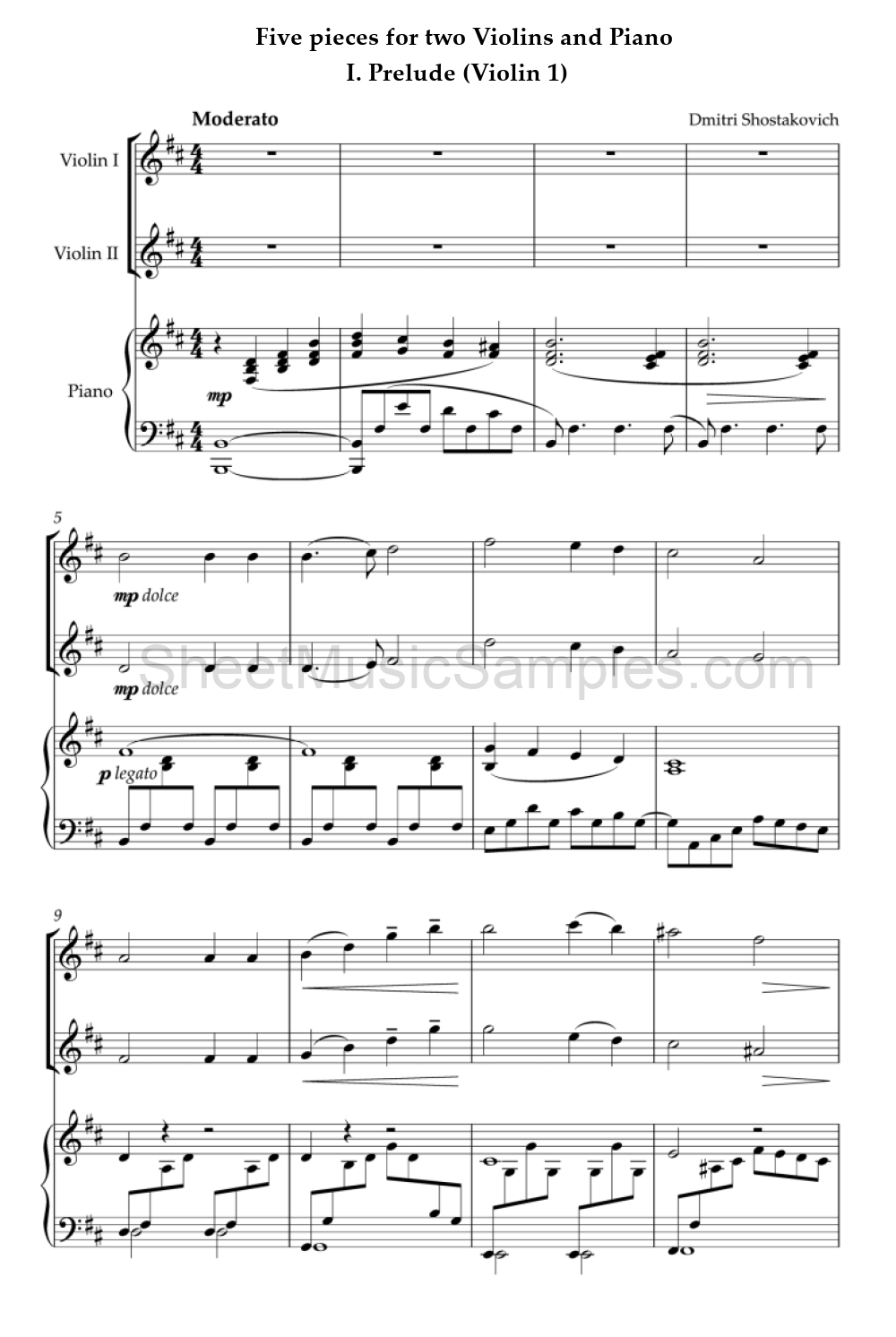 Five pieces for two Violins and Piano - I. Prelude (Violin 1)