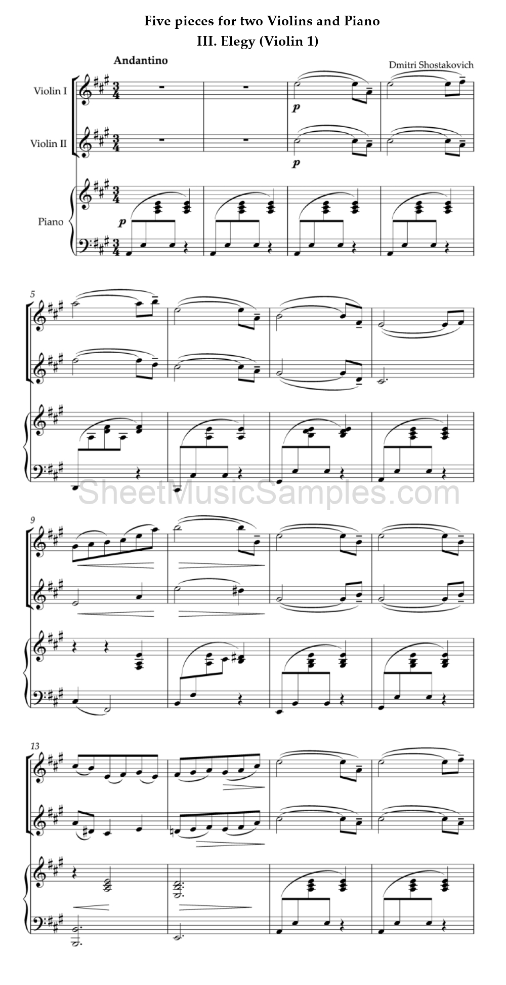 Five pieces for two Violins and Piano - III. Elegy (Violin 1)