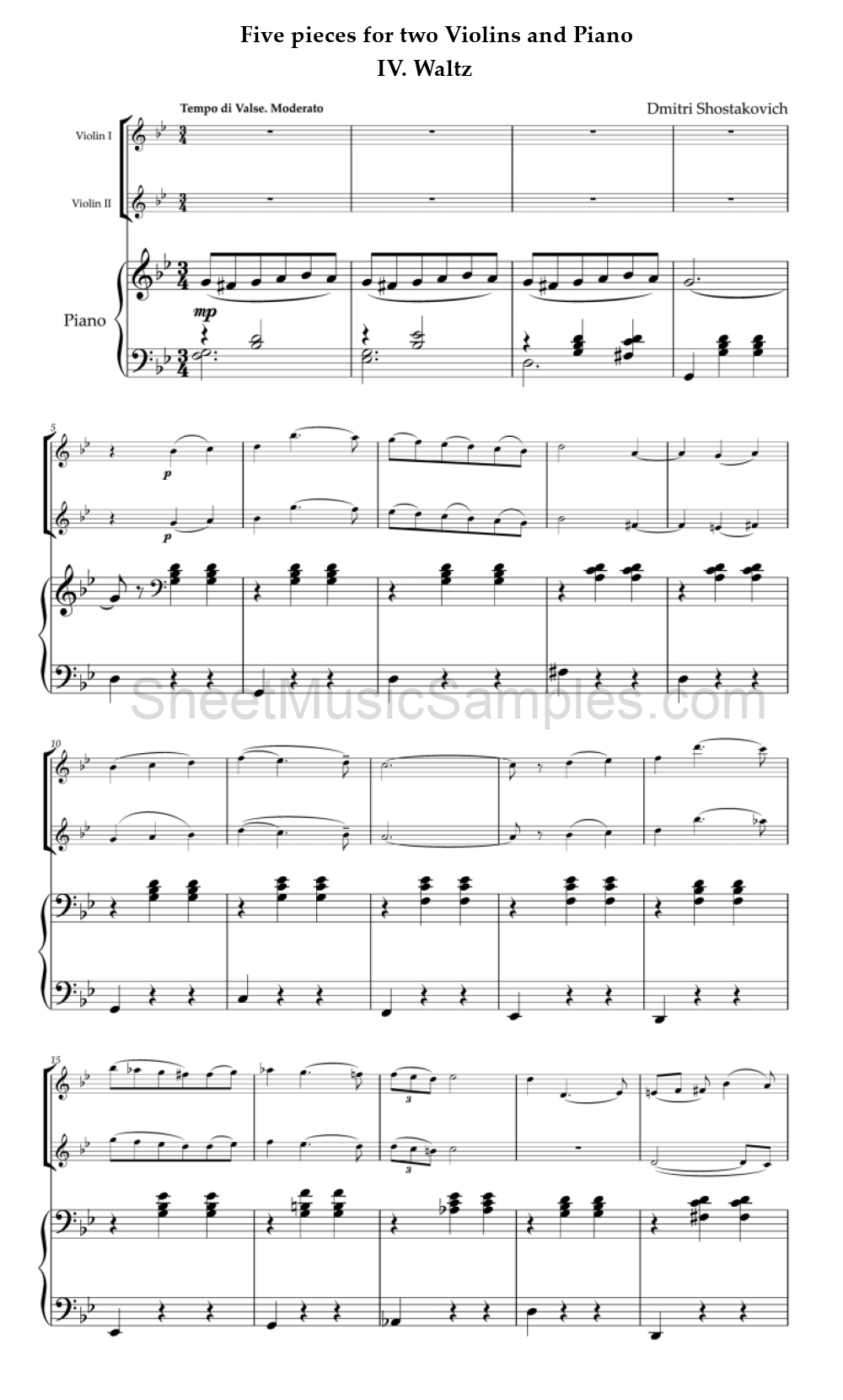 Five pieces for two Violins and Piano - IV. Waltz