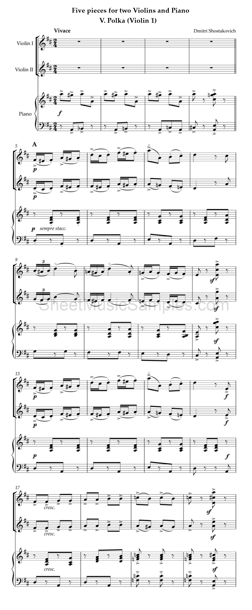 Five pieces for two Violins and Piano - V. Polka (Violin 1)